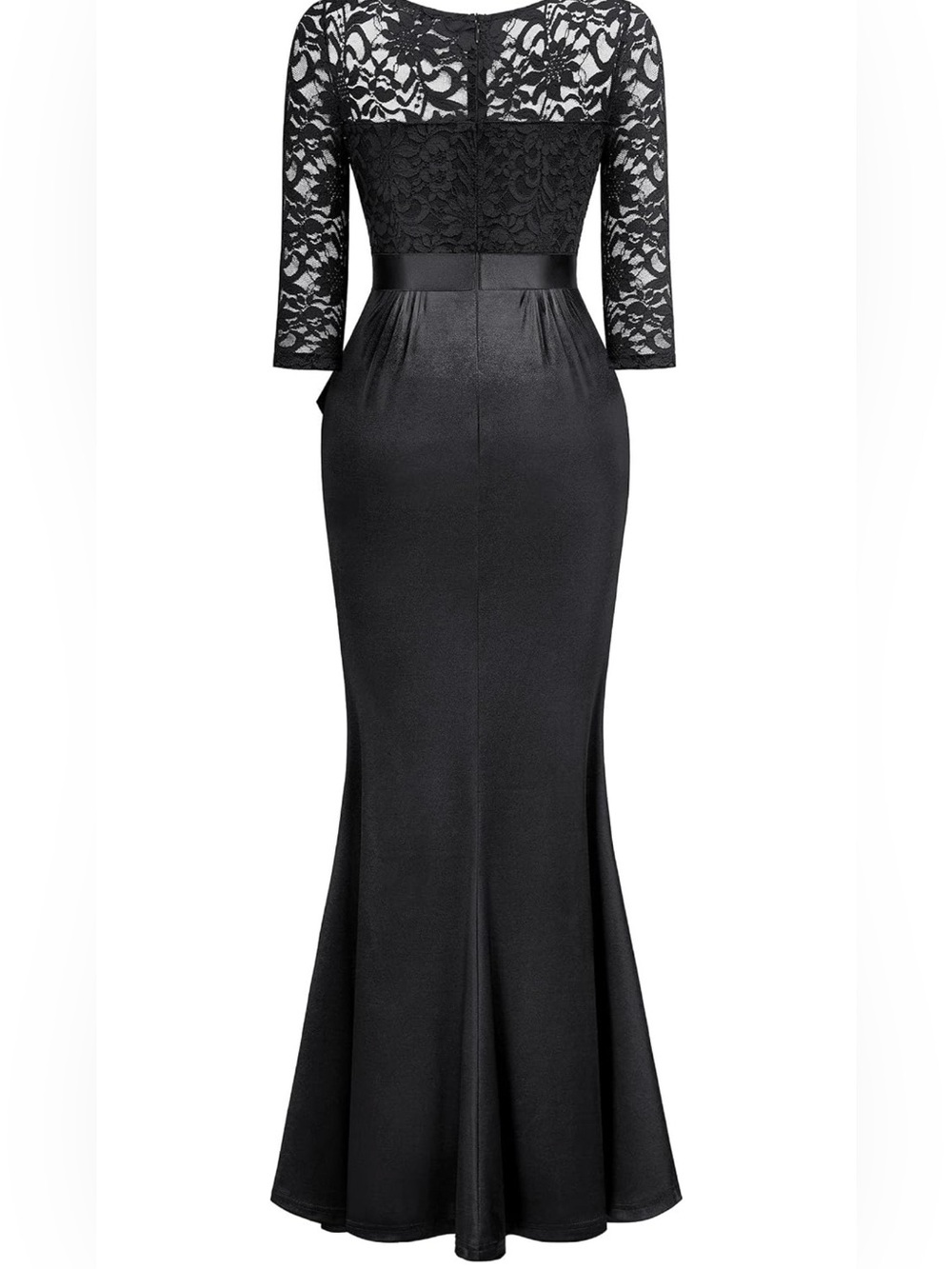 Elegant Black Lace Long-Sleeve Evening Dress